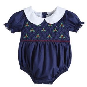 Lil Cactus Navy Blue Peter Pan-Collar Bubble Romper